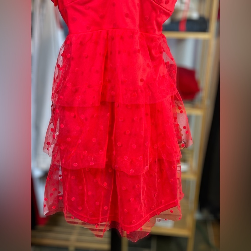SBETRO ~ Red Polka Dot Tulle Party Dress with Tiered Tulle Skirt ~ Size 3X - Picture 4 of 7